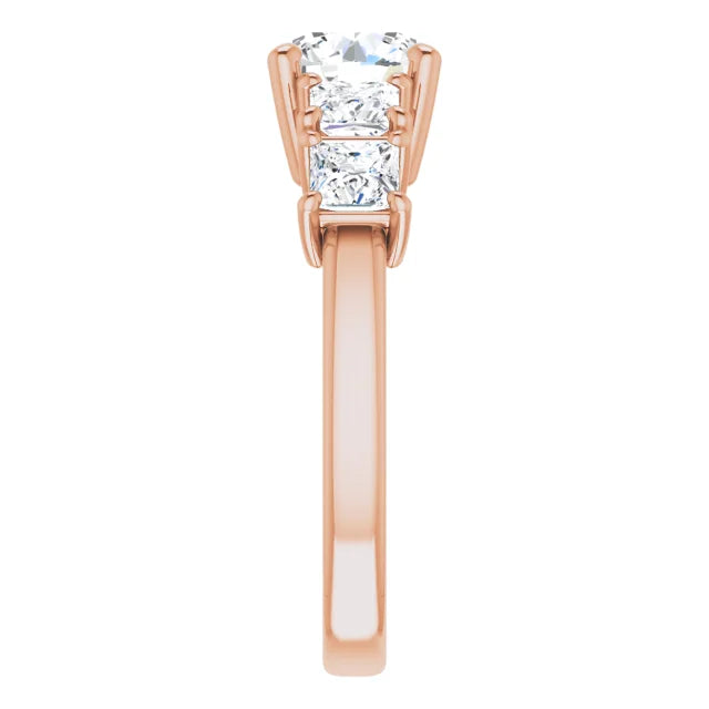 Round Brilliant Rose Gold Multi Stone Accent Style Engagement Ring