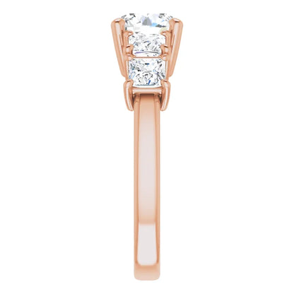 Round Brilliant Rose Gold Multi Stone Accent Style Engagement Ring