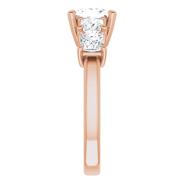 Princess Rose Gold Multi Stone Accent Style Engagement Ring