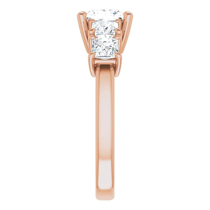 Princess Rose Gold Multi Stone Accent Style Engagement Ring