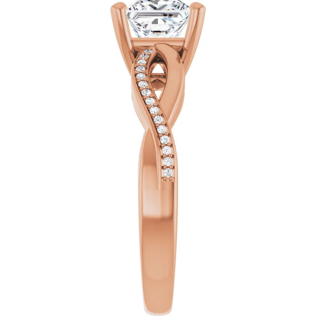 Princess Rose Gold Claw Set Twist Style Engagement Ring 
