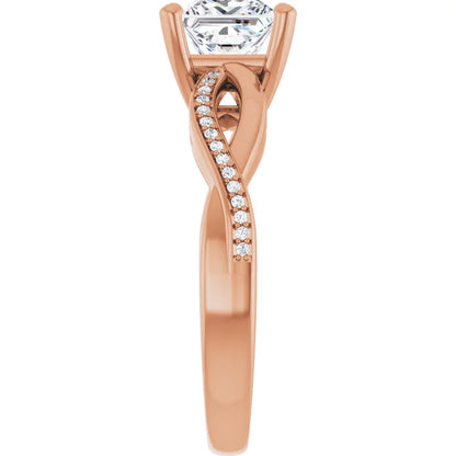 Princess Rose Gold Claw Set Twist Style Engagement Ring 
