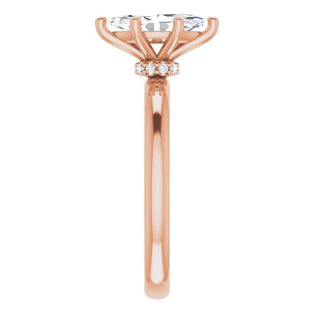 Marquise Cut Rose Gold Low Hidden Halo Solitaire Engagement Ring