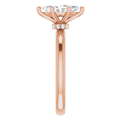 Marquise Cut Rose Gold Low Hidden Halo Solitaire Engagement Ring