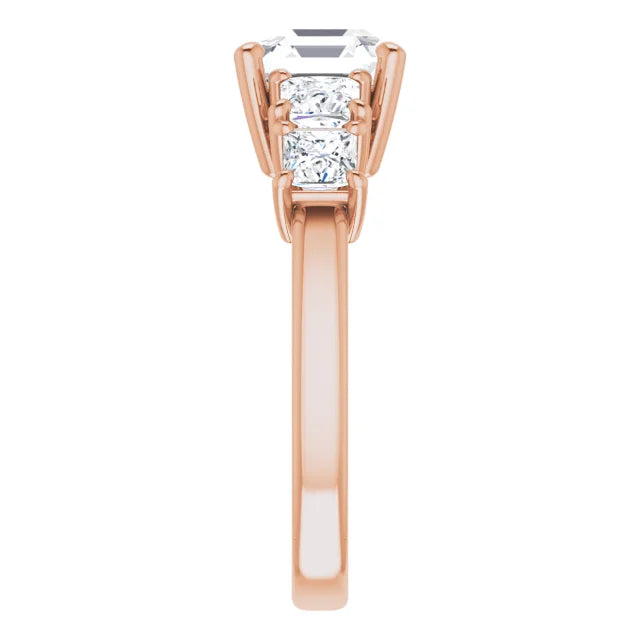 Asscher Rose Gold Multi Stone Accent Style Engagement Ring