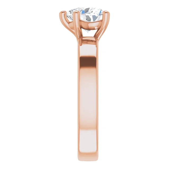 Heart Rose Gold Wide Band Solitaire Engagement Ring