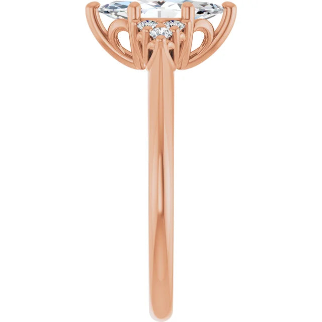 Marquise Rose Gold Antique Inspired Design Engagement Ring