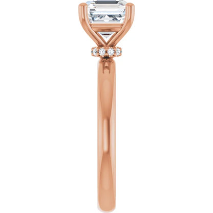 Asscher Cut Rose Gold Low Hidden Halo Solitaire Engagement Ring