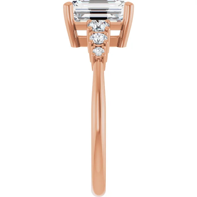 Emerald Rose Gold Multi Stone Accent Style Engagement Ring