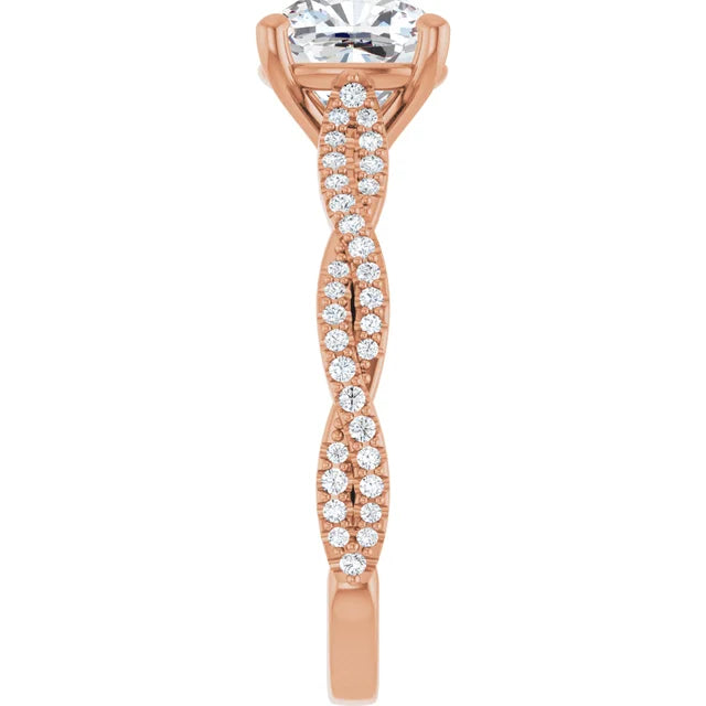 Cushion Rose Gold Twist Style Engagement Ring 