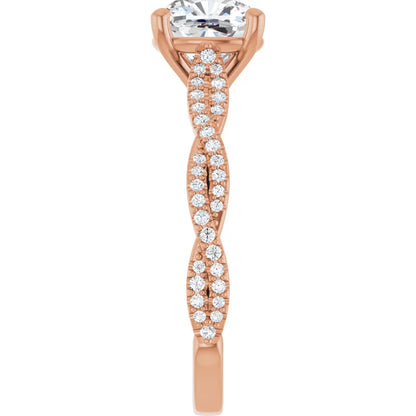 Cushion Rose Gold Twist Style Engagement Ring 