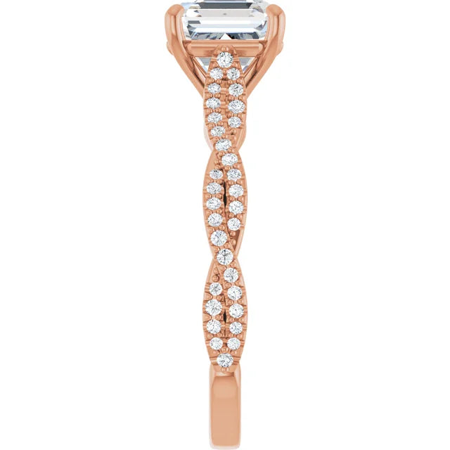 Asscher Rose Gold Twist Style Engagement Ring
