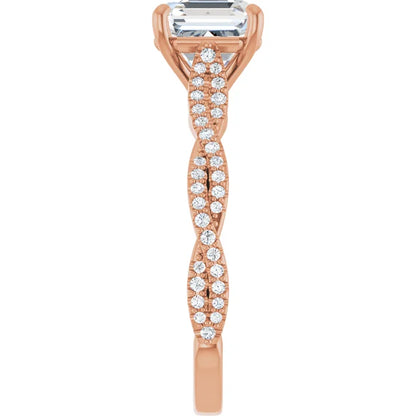 Asscher Rose Gold Twist Style Engagement Ring
