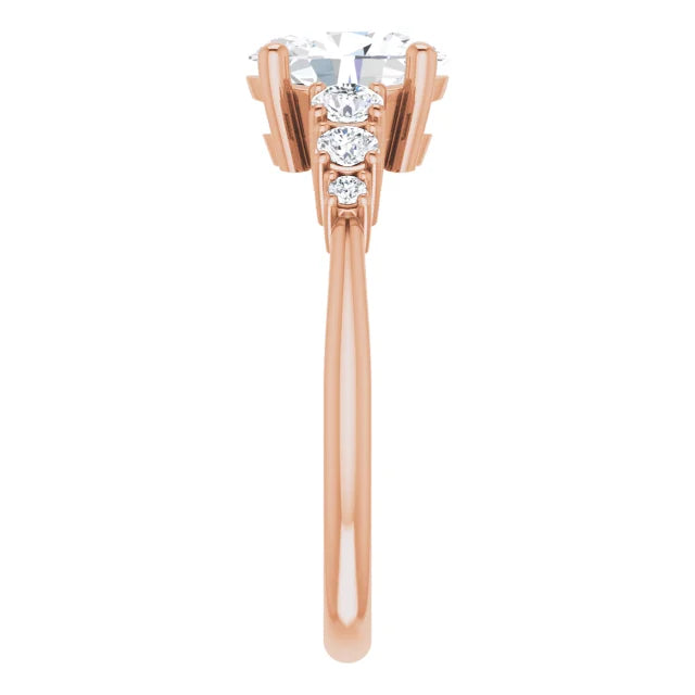 Oval Rose Gold Multi Stone Accent Style Engagement Ring