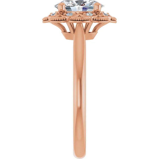 Oval Rose Gold Antique Inspired Design Engagement Ring
