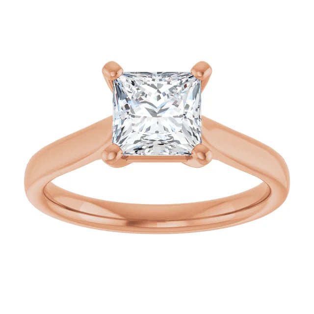 Four Claw Rose Gold Princess Solitaire Engagement Ring