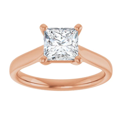 Four Claw Rose Gold Princess Solitaire Engagement Ring