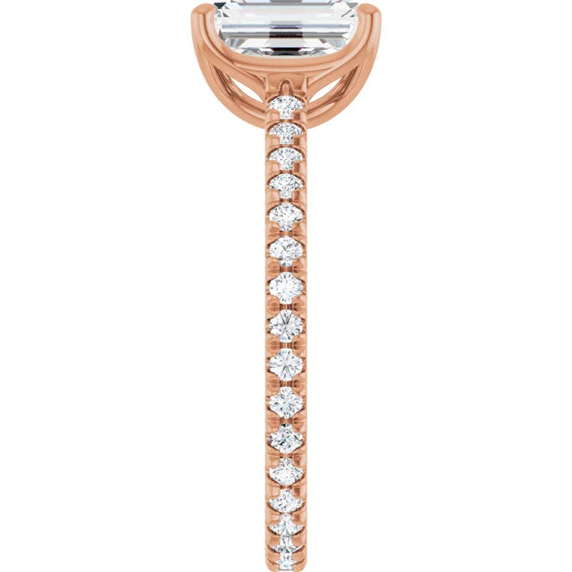 Emerald Rose Gold Claw Set Eternity Style Engagement Ring