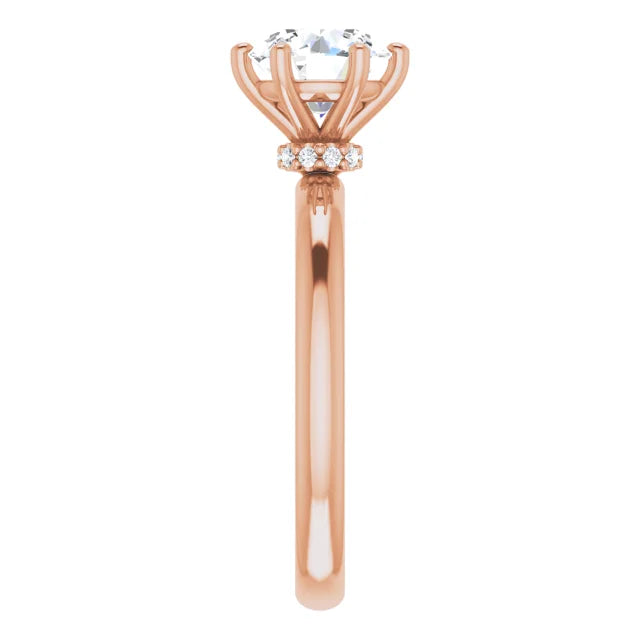 Round Brilliant Cut Rose Gold Low Hidden Halo Solitaire Engagement Ring