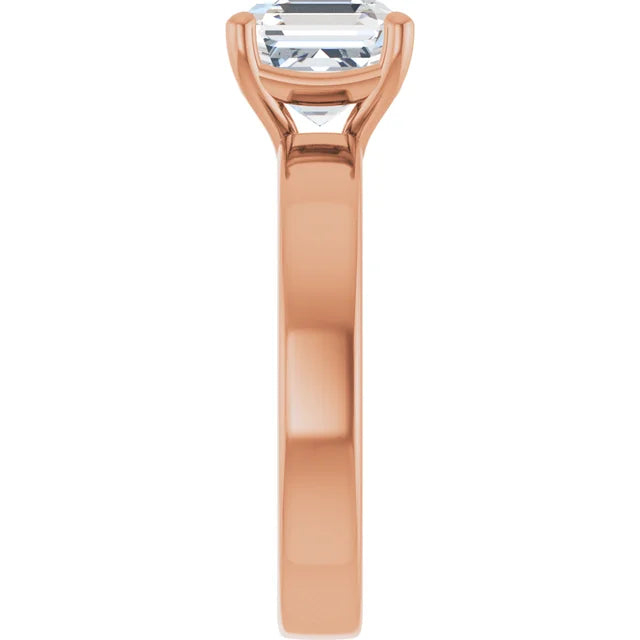 Asscher Rose Gold Wide Band Solitaire Engagement Ring