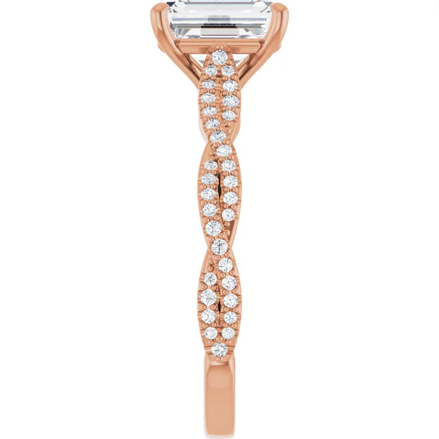 Emerald Rose Gold Twist Style Engagement Ring 