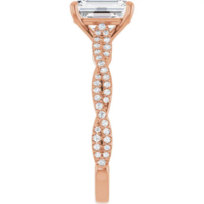 Emerald Rose Gold Twist Style Engagement Ring 