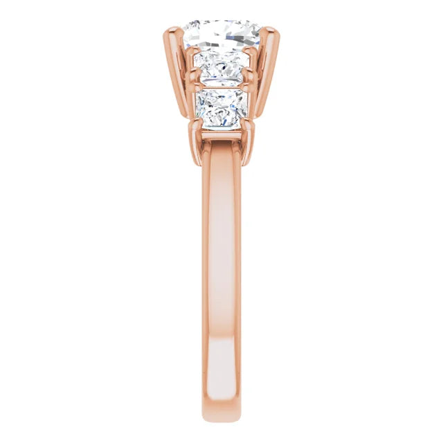 Cushion Rose Gold Multi Stone Accent Style Engagement Ring