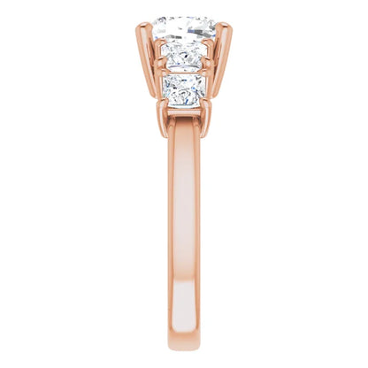Cushion Rose Gold Multi Stone Accent Style Engagement Ring
