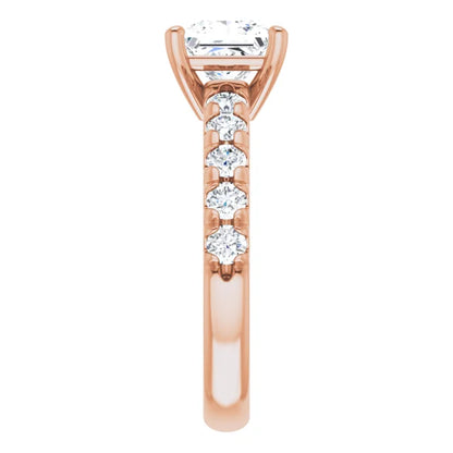 Princess Rose Gold Four Claw Set Style Engagement Ring