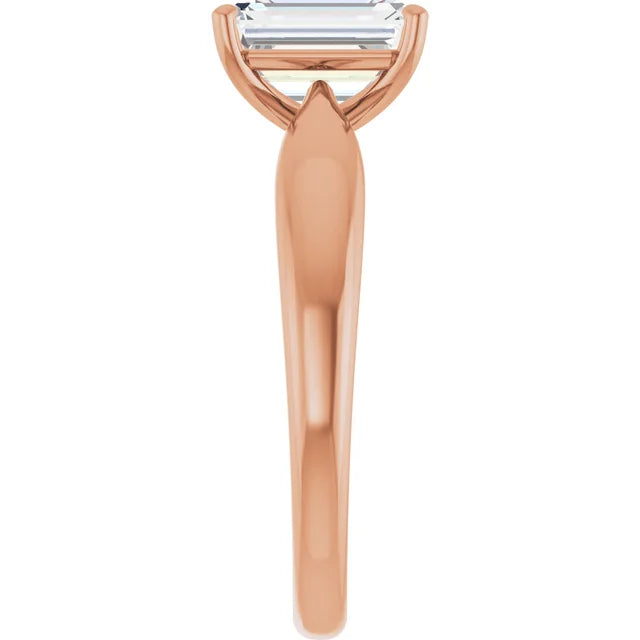 Emerald Rose Gold Knife Edge Solitaire Engagement Ring