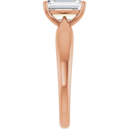 Emerald Rose Gold Knife Edge Solitaire Engagement Ring