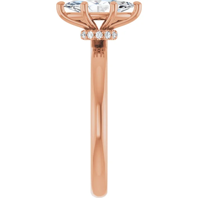 Marquise Cut Rose Gold Low Hidden Halo Solitaire Engagement Ring