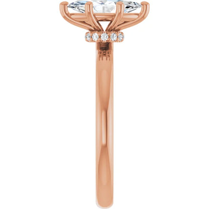 Marquise Cut Rose Gold Low Hidden Halo Solitaire Engagement Ring