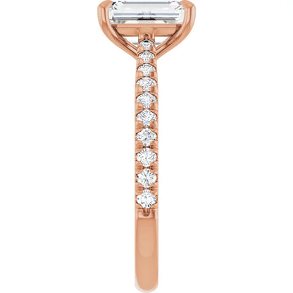 Emerald Rose Gold Claw Set Style Engagement Ring