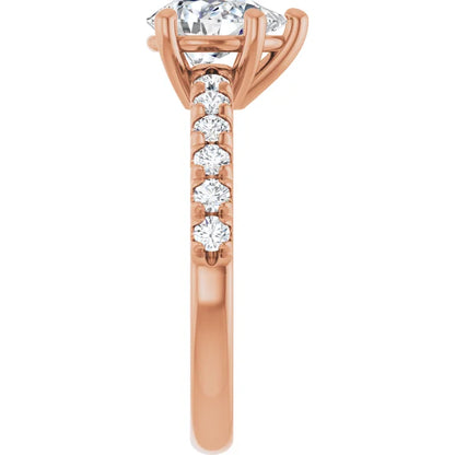 Pear Five Claw Pave Rose Gold Engagement Ring 