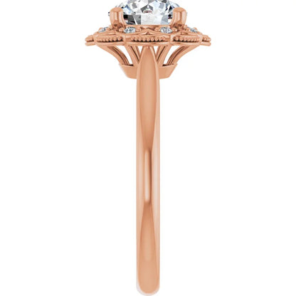Round Brilliant Rose Gold Antique Inspired Design Engagement Ring