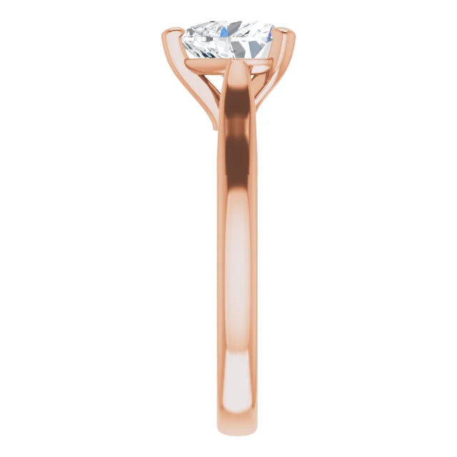 Three Claw Rose Gold Heart Solitaire Engagement Ring