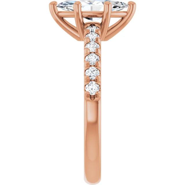 Marquise Six Claw Pave Rose Gold Engagement Ring 
