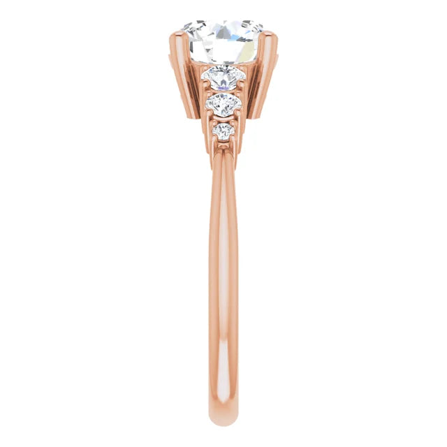 Round Brilliant Rose Gold Multi Stone Accent Style Engagement Ring