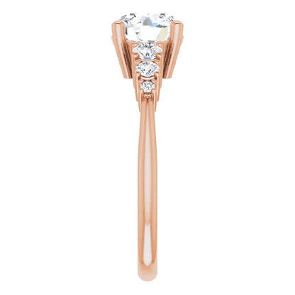 Round Brilliant Rose Gold Multi Stone Accent Style Engagement Ring