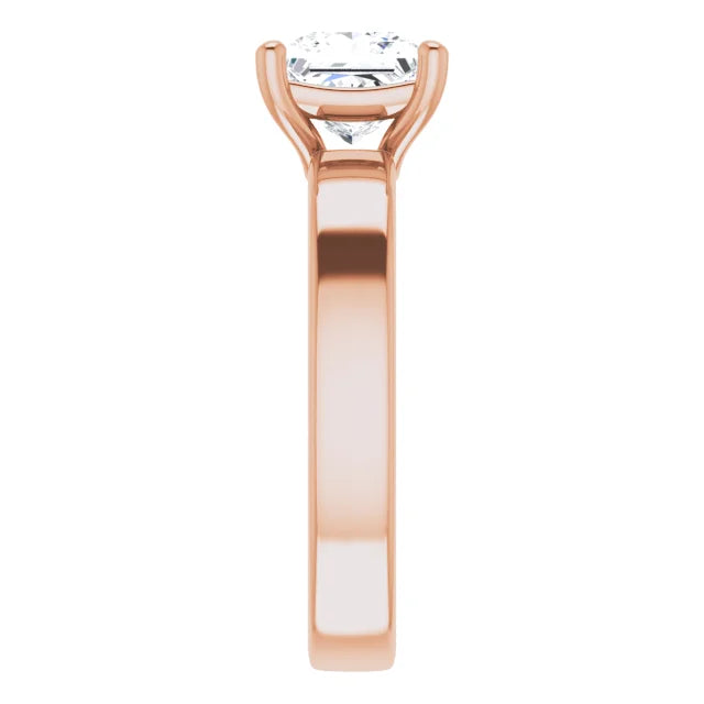 Princess Rose Gold Wide Band Solitaire Engagement Ring