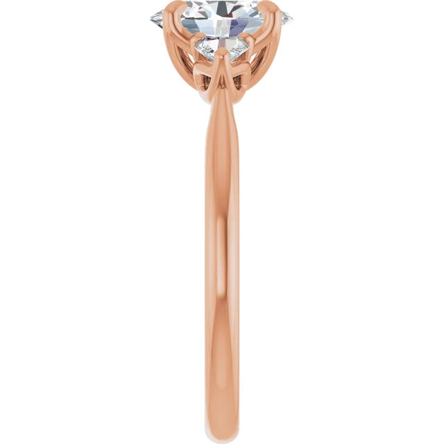 Oval Rose Gold Tri -Stone Style Pear Accent Engagement Ring