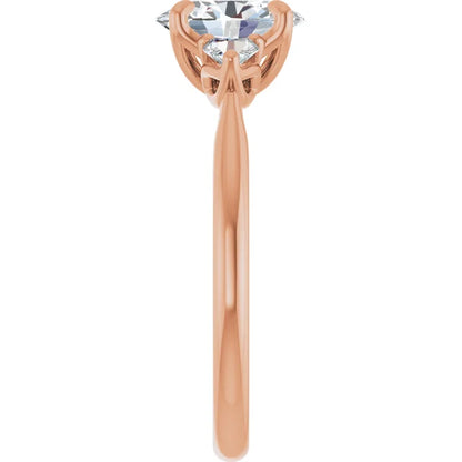 Oval Rose Gold Tri -Stone Style Pear Accent Engagement Ring