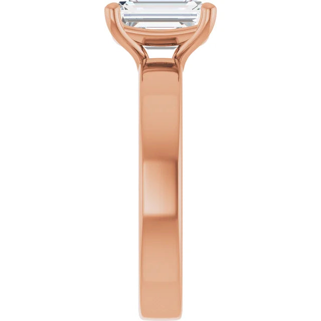 Emerald Rose Gold Wide Band Solitaire Engagement Ring