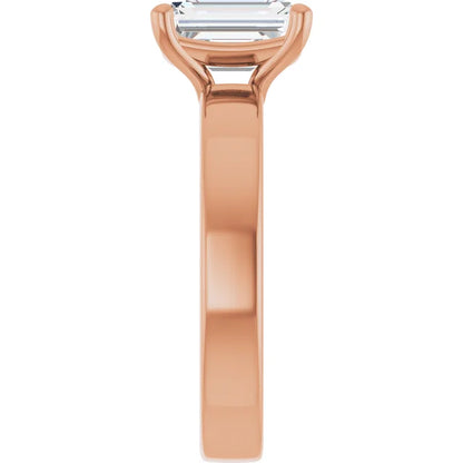 Emerald Rose Gold Wide Band Solitaire Engagement Ring