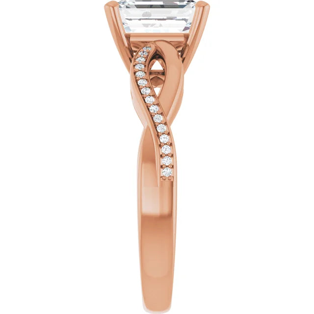 Emerald Rose Gold Claw Set Twist Style Engagement Ring 