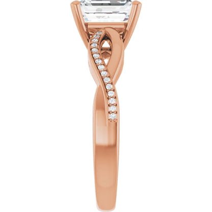 Emerald Rose Gold Claw Set Twist Style Engagement Ring 