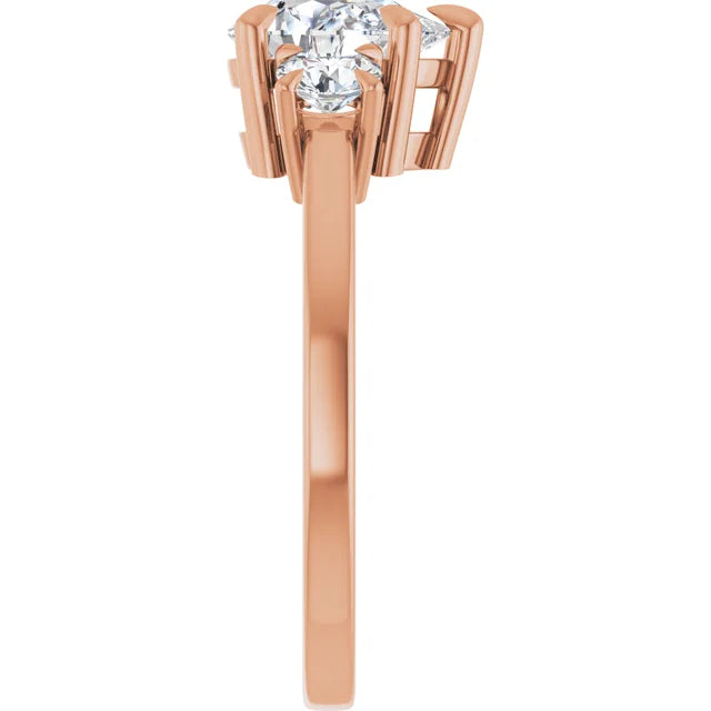 Pear Rose Gold Tri Stone Lab Diamond Engagement Ring 