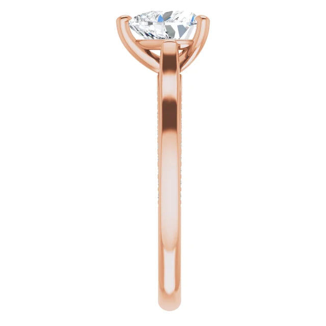 Heart Rose Gold Solitaire & Hidden Diamond Band Engagement Ring