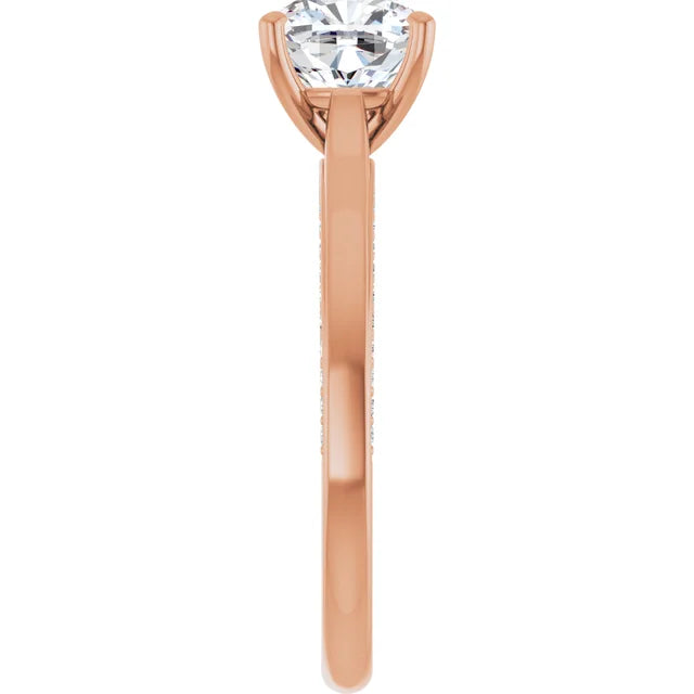 Cushion Rose Gold Solitaire & Hidden Diamond Band Engagement Ring